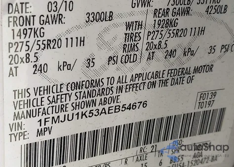 2010 Ford Expedition Limited from USA, damaged, VIN 1FMJU1K53AEB54676